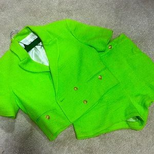Zara Lime Green Quilted Preppy Suit Set